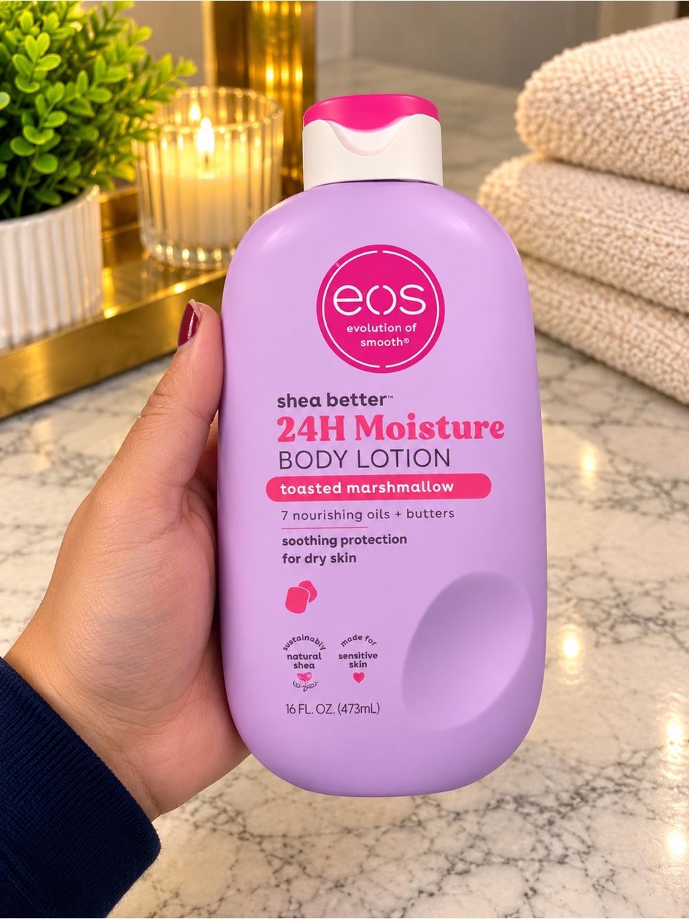 eos Shea Better 24H Moisture Body Lotion - Lavender Purple with Pink Cap